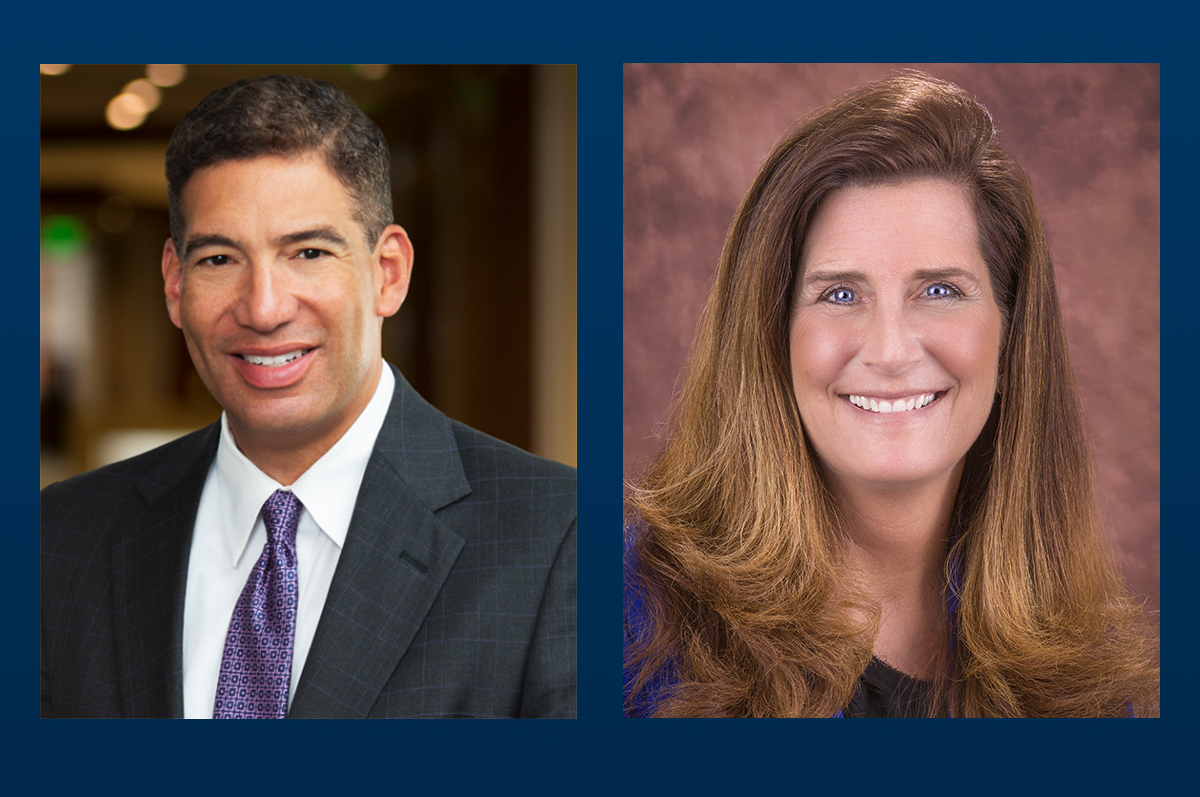 side-by-side portraits of man and woman in professional attire